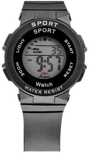 Наручные часы электронные, d-4 см, 3 АТМ, черные, черный, серый