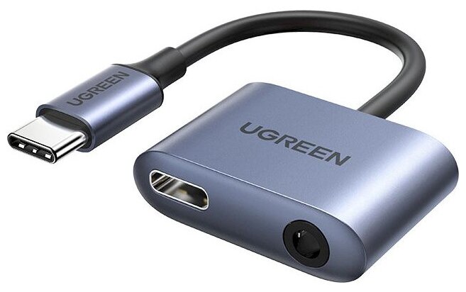 Переходник Ugreen CM231 USB-C to 3.5mm Audio Adapter with PD серый (60164)