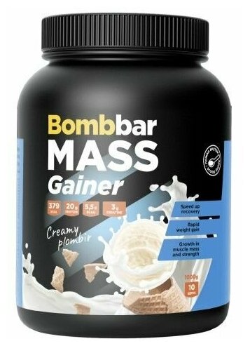 Bombbar, MASS Gainer, 1000г (Сливочный пломбир)