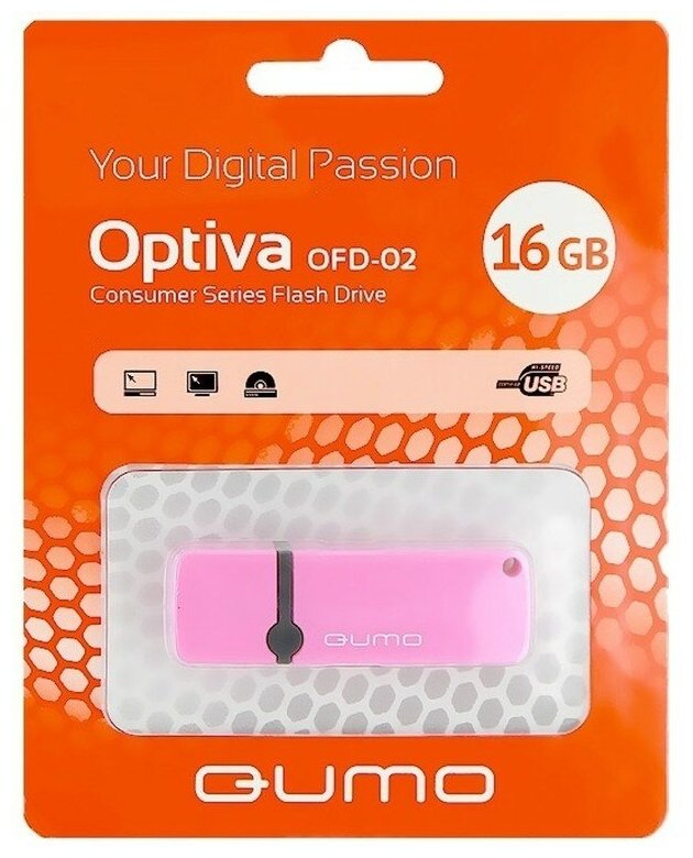 Накопитель USB 2.0 16Гб QUMO Optiva 02 16Gb, розовый