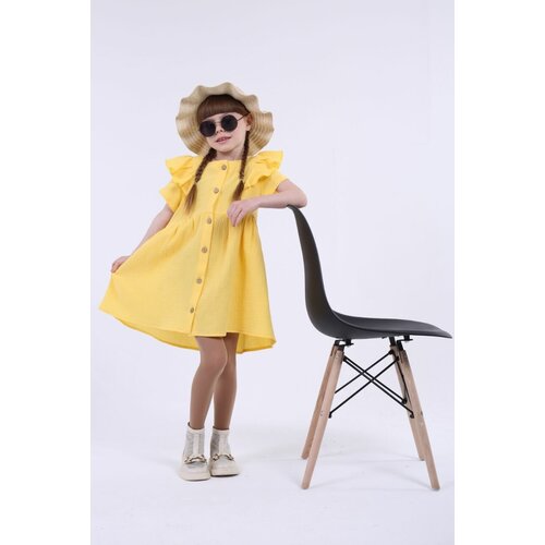 фото Платье муслин, хлопок, нарядное, размер 36, желтый omma kids