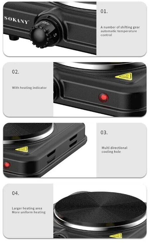 Электрическая плита /SK-5109/с одной конфоркой/быстрый и равномерный нагрев/1000 Вт/черный - фотография № 3
