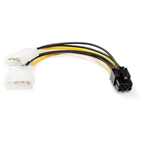 Разветвитель Atcom PCI-E 6-pin - 2 x 2-pin molex (AT6185), 0.15 м, 1 шт., черный/желтый кабель atcom 6 pin 2x molex соединительный кабель черного желтого цвета