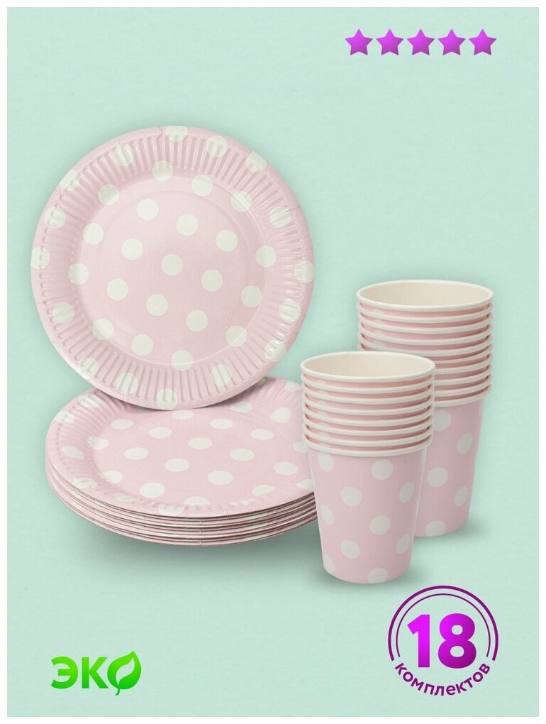 Набор бумажной одноразовой посуды для праздника "Горох" №1 (3 упаковки тарелок -18шт и 3 упаковки стаканов -18шт) ND Play - фотография № 4