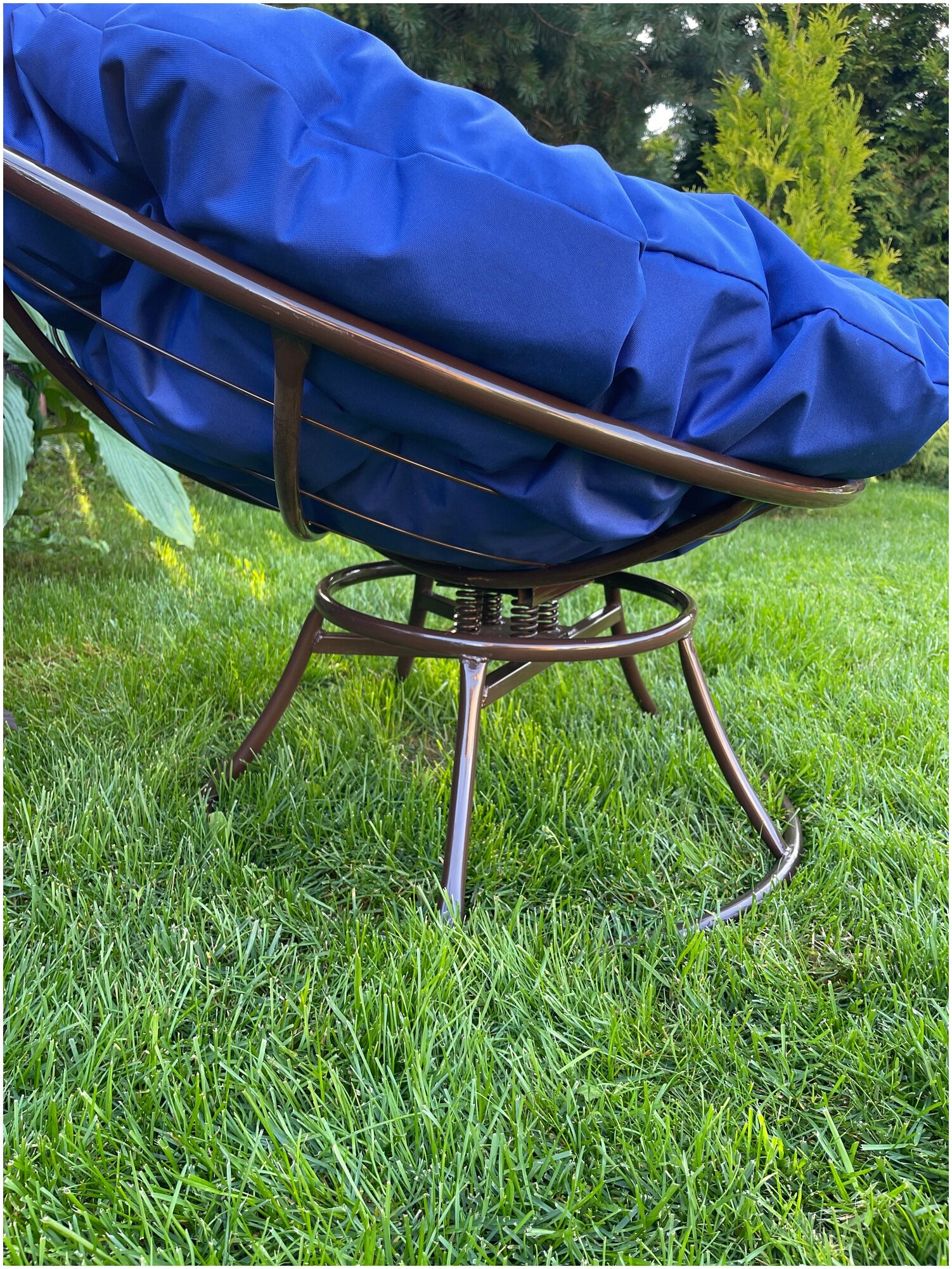 Кресло m-group папасан пружинка коричневое, синяя подушка - фотография № 2