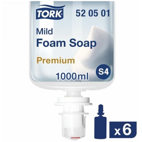 Картридж с жидким мылом-пеной одноразовый TORK Система S4, мягкое, 1 л картридж с жидким мылом tork s4 ультра мягкое пена без запаха 1л 520820 1818869