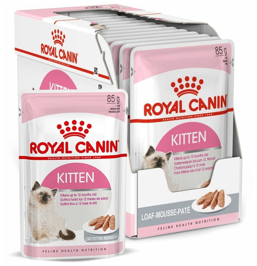 Royal Canin Консервы в виде паштета для котят с 4 до 12 месяцев и беременных кошек Kitten Loaf 12шт. (85 г)