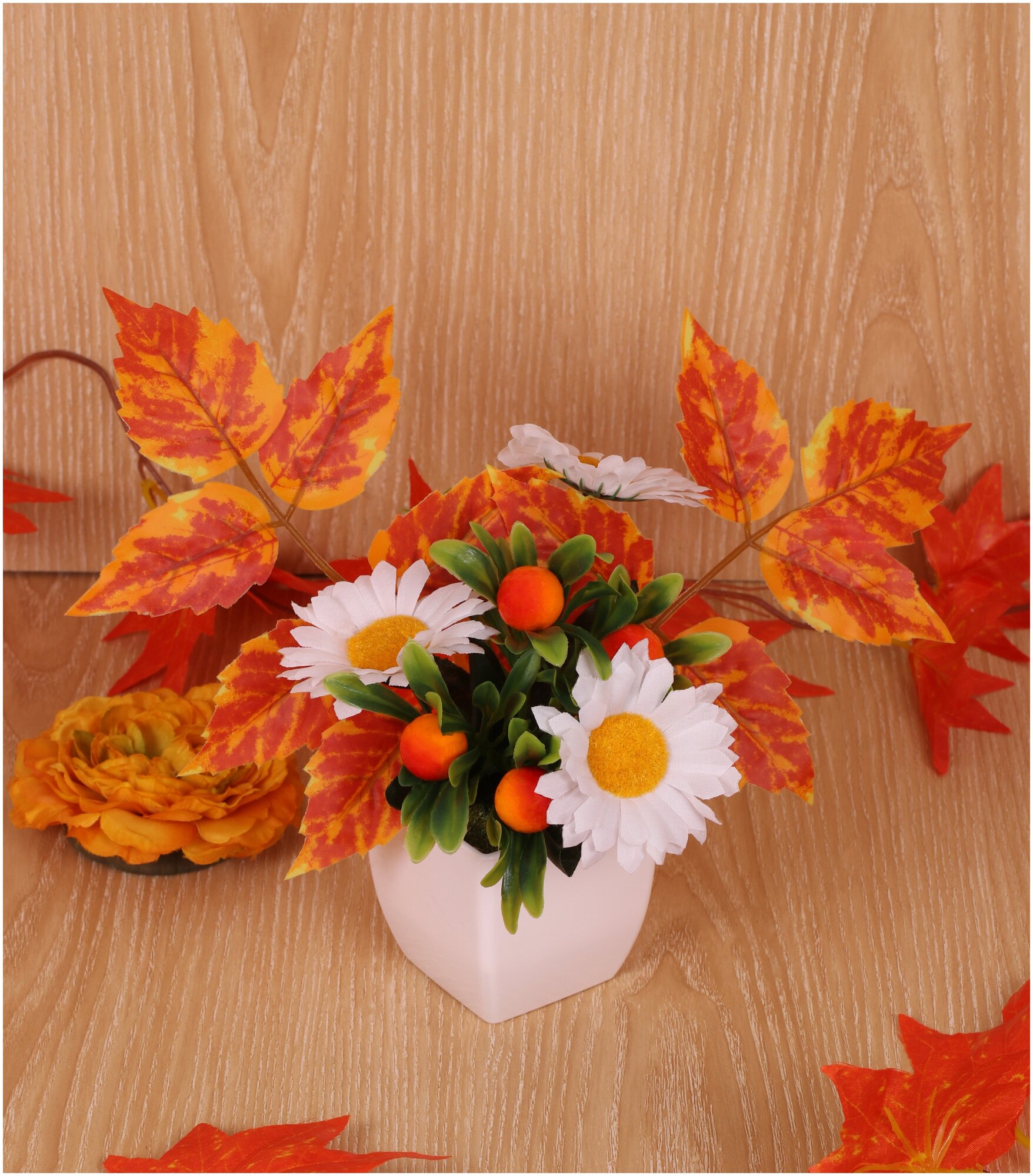 Искусственные цветы / Осенняя композиция с ромашками / Высота 20 см. / Осенний декор