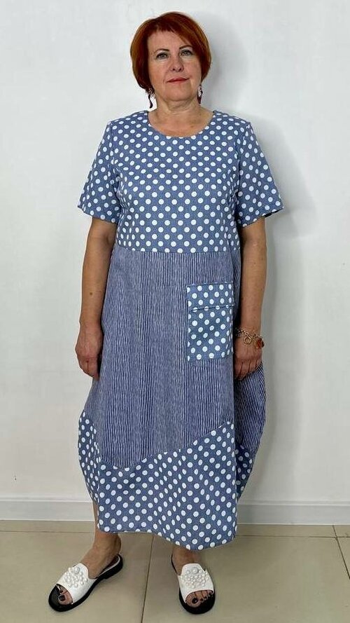 Платье-тюльпан хлопок, трапециевидный силуэт, макси, карманы, размер 58, голубой