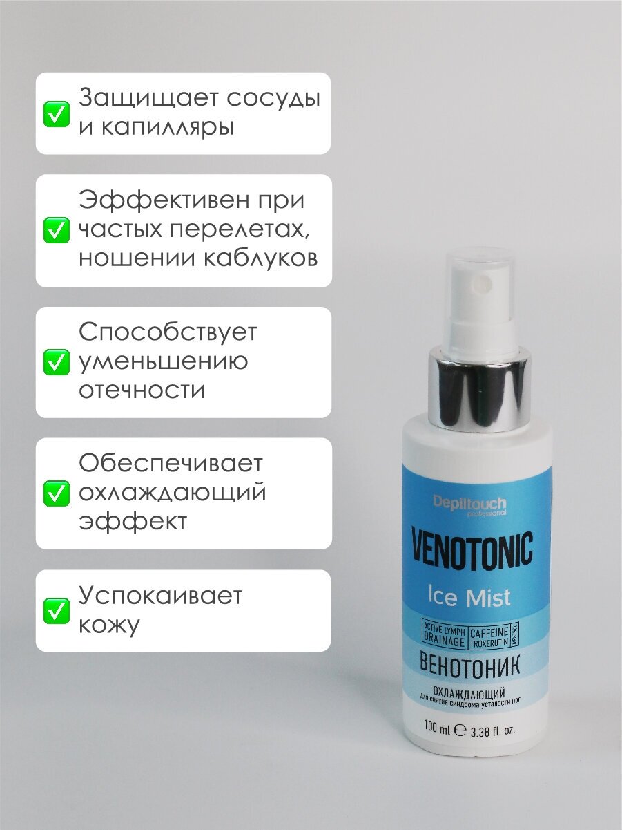 DEPILTOUCH PROFESSIONAL Венотоник, охлаждающий эффект, снимает усталость в ногах, 100 мл