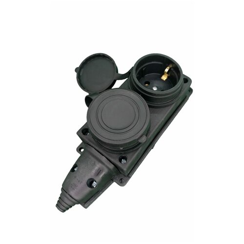 Колодка(розетка) каучуковая на 2 гнезда, с заземлением (250В, 16А, IP44)