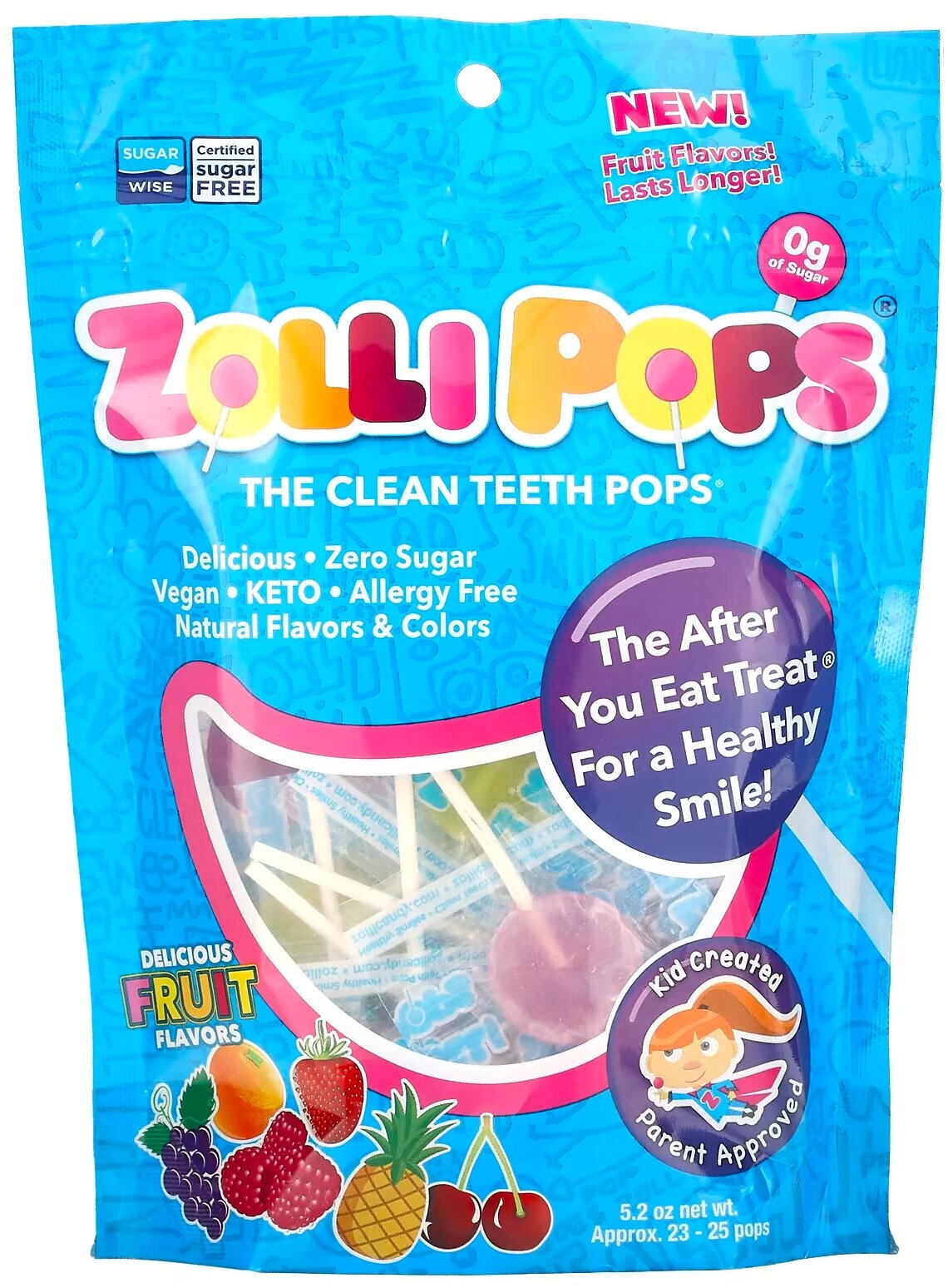 Леденцы без сахара на палочке Zollipops для чистки зубов с фруктовым вкусом, 23-25 шт. - фотография № 4