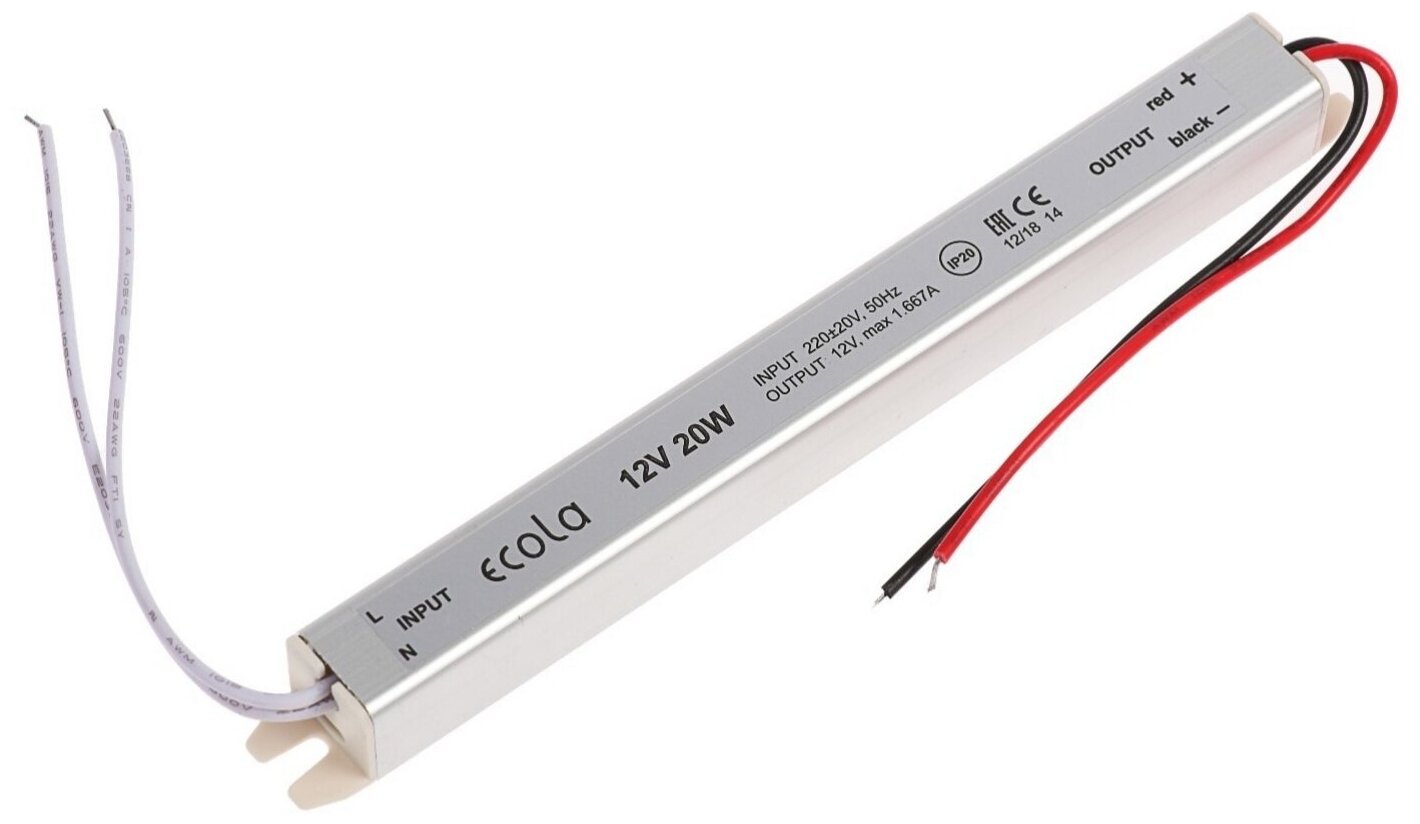 Ecola LED strip Power Supply 20W 220V-12V IP20 длинный и тонкий блок питания для светодиодной ленты