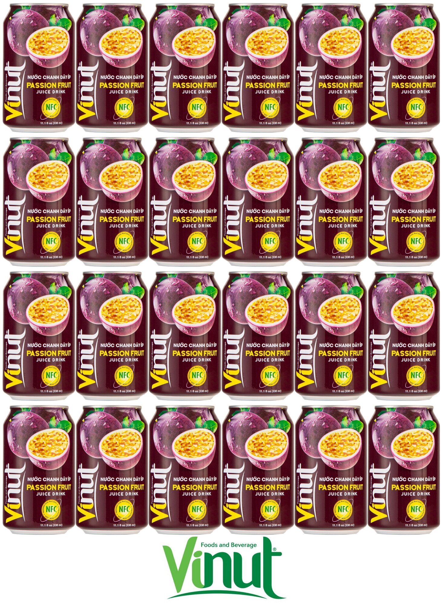 Напиток сокосодержащий негазированный Vinut Passion Fruit ( Маракуйя ) , жестяная банка ( ж.б.) 0.33 л. ( 330 мл.), упаковка 24 штуки - фотография № 1