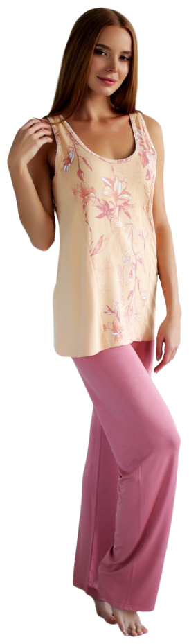 Женские брюки домашние Мистические цветы Розовый размер 48 Вискоза Лика Дресс прямого свободного кроя пояс на резинке - фотография № 1