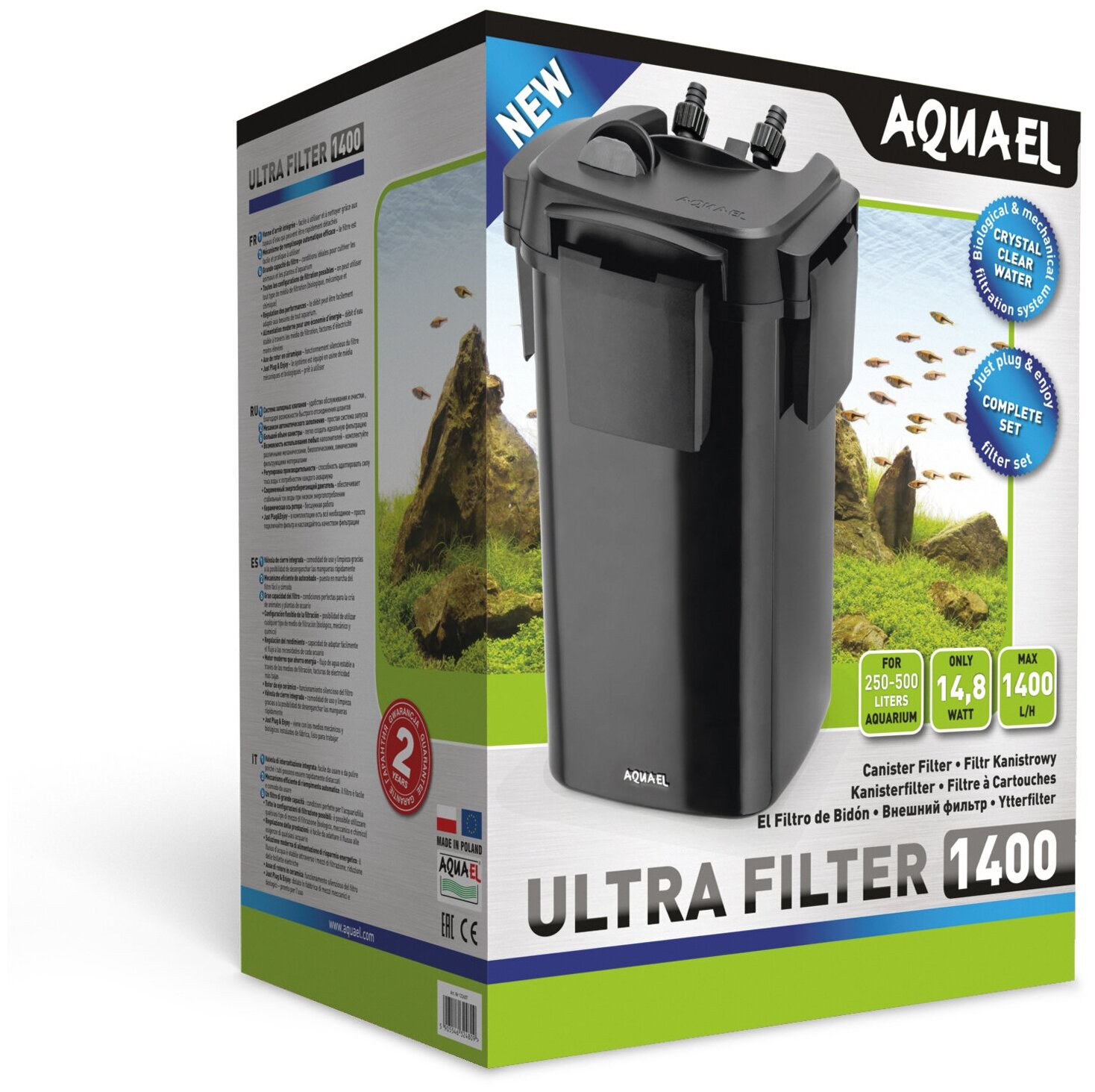 Фильтр внешний AQUAEL ULTRA FILTER 1400 для аквариума 250 - 500 л (1400 л/ч, 14.8 Вт, h = 170 см)