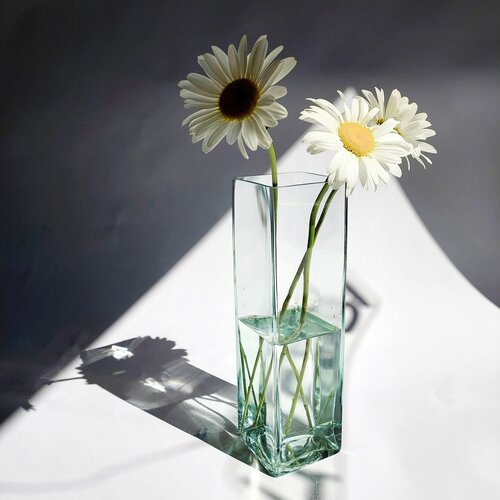 Ваза для цветов стекло прозрачная, 28,5 см, квадратная, для сухоцветов, напольная, настольная, высокая
