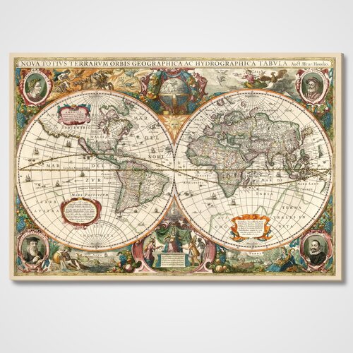 Карта мира 1630 г, печать на холсте, 73 см х 50 см