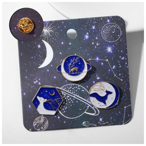 фото Брошь/набор значков (3шт) "олени" зимняя сказка, цвет бело-синий в золоте queen fair