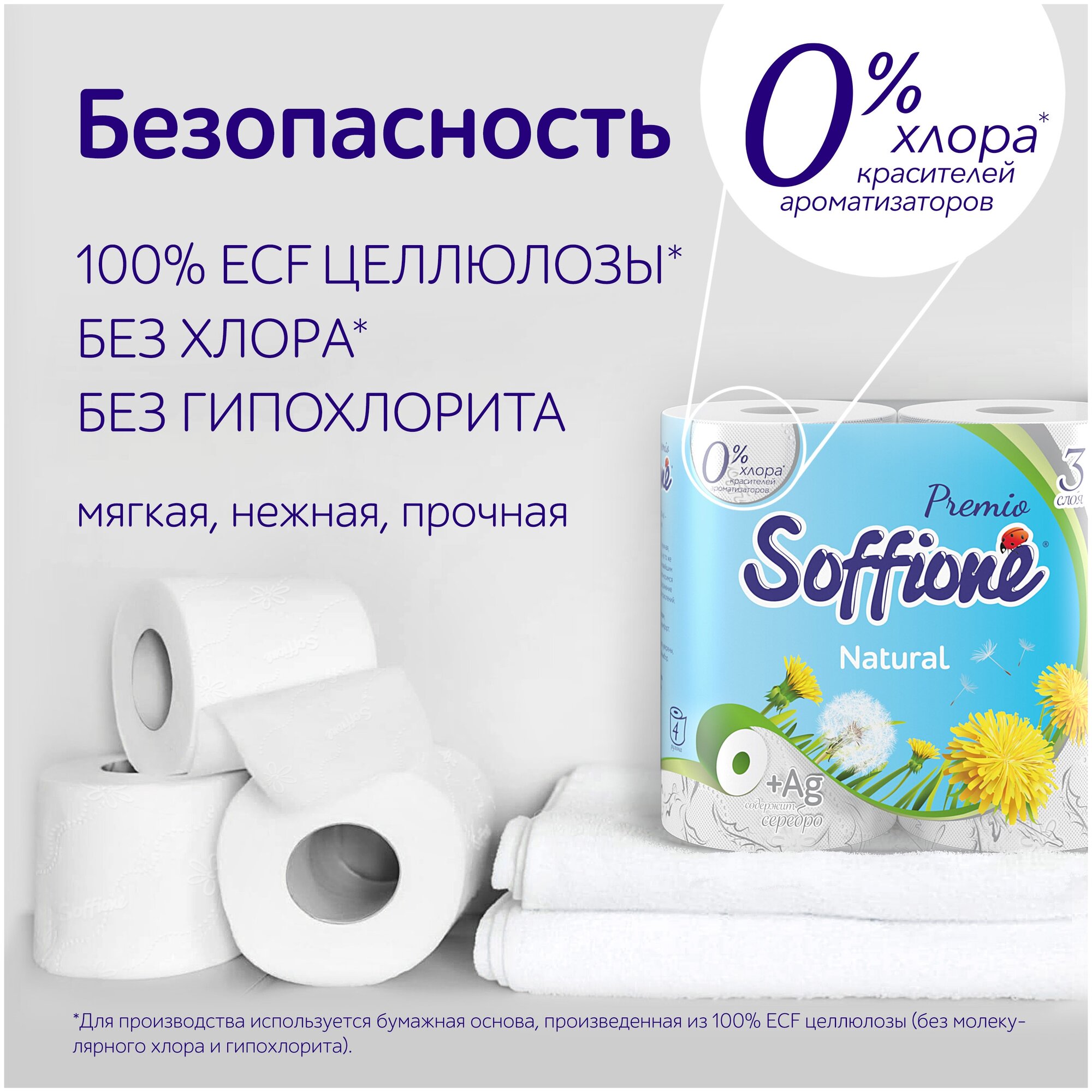 Туалетная бумага Soffione Premio Natural 8 рулонов 3 слоя Архбум тиссью групп - фото №2