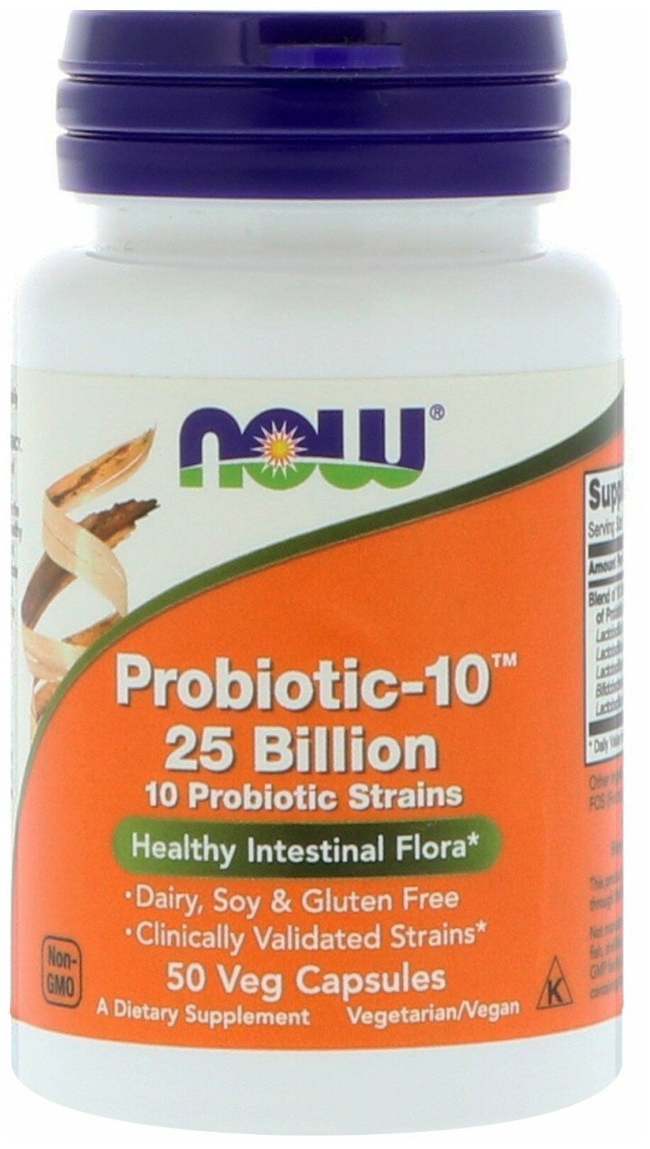 Probiotic-10, 25 млрд, 50 вегетарианских капсул, NOW Foods