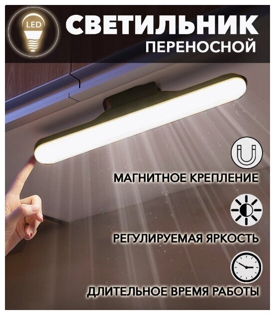 Светильник-ночник светодиодный линейный переносной c магнитом для кухни шкафов стеллажей