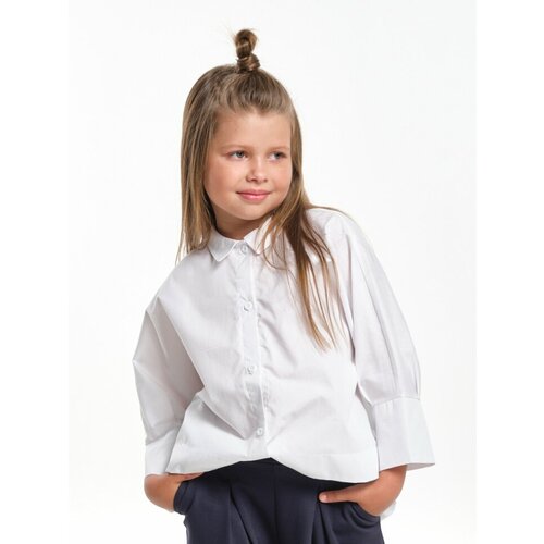 Школьная блуза Mini Maxi, размер 128, белый блузка топ для девочек 2804050527 50 128 цвет черный размер 128