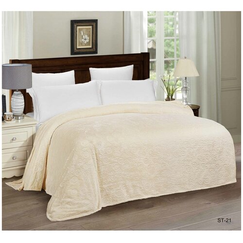 Плед 200 х 220 Жаккард Wellsoft Набивной рисунок Чайная роза / Сливочно-кремовый / Гипоаллергенный / Эффект 3D / Велюровый / Велсофт / Мягкий