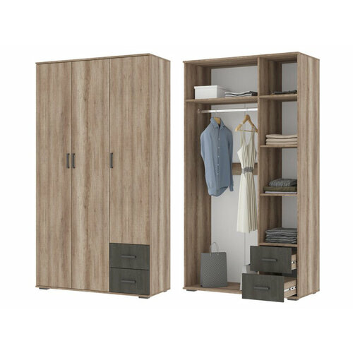 Шкаф нельсон ШК 01 (СОЛО-1) (1.200х2,200х0,500), дуб каньон/железный камень