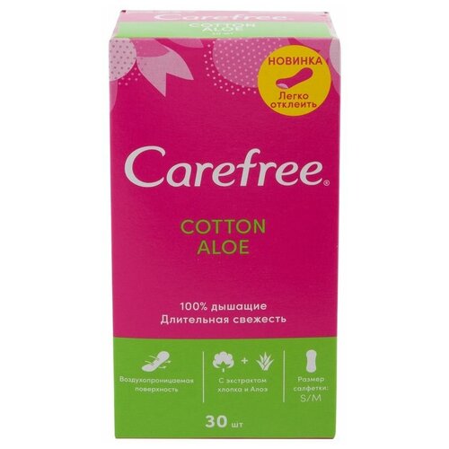 carefree прокладки aloe 2 капли 20 шт 4 уп Прокладки ежедневные Carefree Cotton Aloe, 30 шт. 29489969