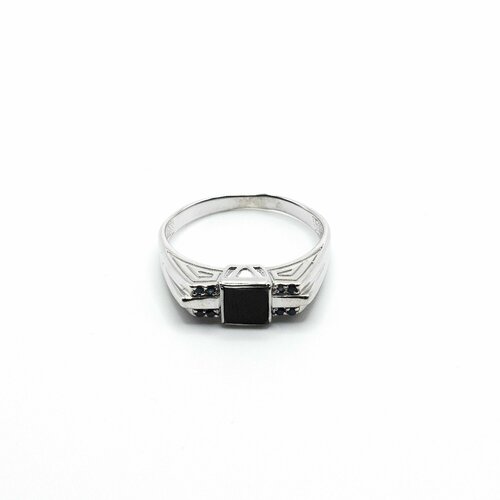 Кольцо CORDE Серебряная печатка (серебряное кольцо) с натуральными сапфирами и ониксом, серебро, 925 проба, родирование, сапфир, оникс, размер 19.5, синий