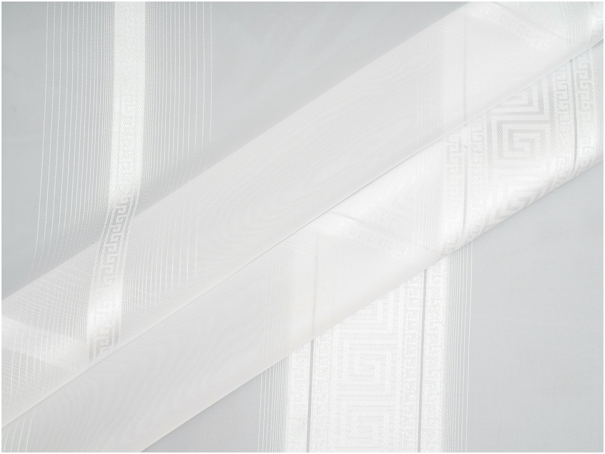 Тюль микровуаль жаккард, высота 260, ширина 500, греческий узор, цвет белый на шторной ленте - фотография № 4
