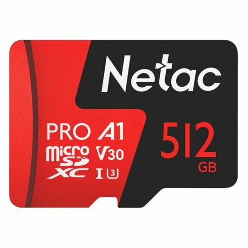 Карта памяти microSDXC UHS-I U3 NETAC P500 Extreme Pro 512 ГБ, 100 МБ/с, Class 10, NT02P500PRO-512G-R, 1 шт, переходник SD карта памяти 32gb microsd netac p500 extreme pro sd адаптер nt02p500pro 032g r