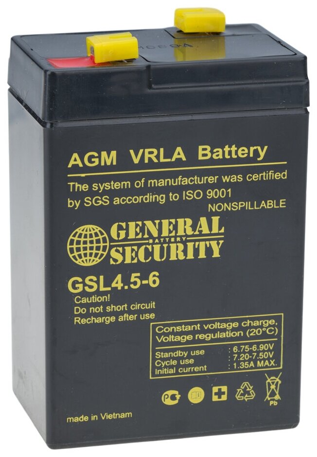 Свинцово-кислотный аккумулятор General Security GSL 4.5-6 ( 6 В, 4.5 Ач)