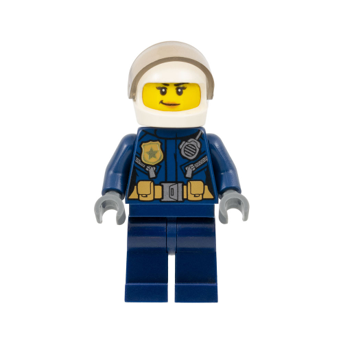 Минифигурка Lego City Police - City Leather Jacket with Gold Badge and Utility Belt, White Helmet, Trans-Brown Visor, Peach Lips Smirk cty0702