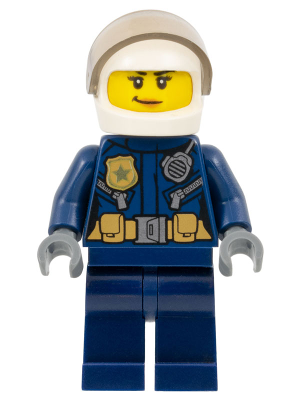 Минифигурка Lego City Police - City Leather Jacket with Gold Badge and Utility Belt, White Helmet, Trans-Brown Visor, Peach Lips Smirk cty0702