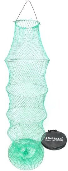 Садок Namazu круглый (восьмерка), усиленный трос 1х19, 7 колец,18 нитей, L-186 см, цв. зеленый, в чехле