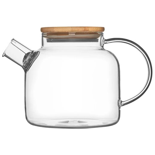 Стеклянный заварочный чайник с крышкой из бамбука, 1000 мл