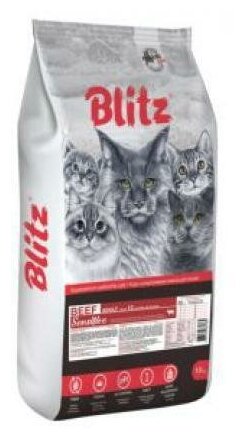 Сухой корм для взрослых кошек Blitz Adult, с говядиной, 10 кг