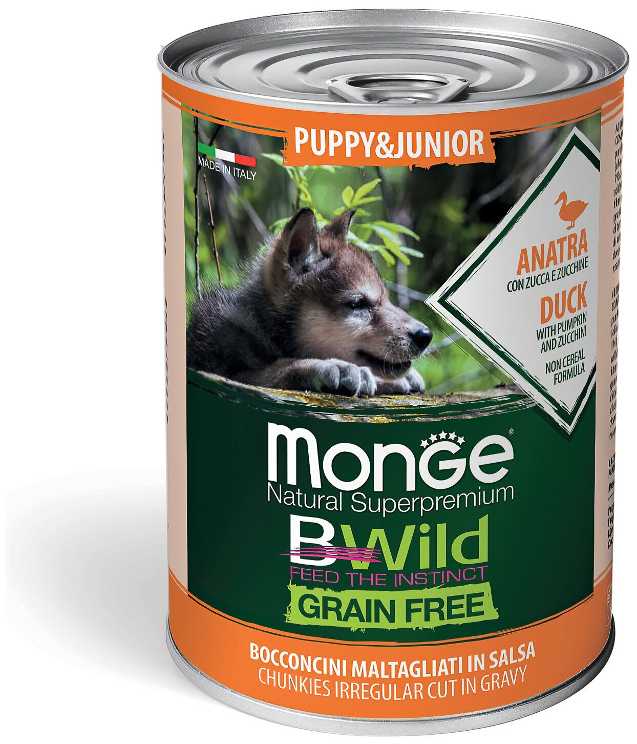 Monge Dog BWild GRAIN FREE Puppy&Junior консервы из утки с тыквой и кабачками для щенков 400г (4 шт в упаковке)