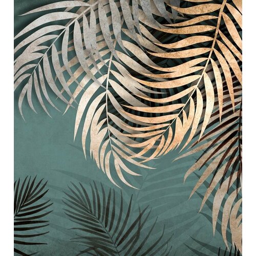Моющиеся виниловые фотообои GrandPiK Пальмовые листья на зеленом фоне, 250х280 см