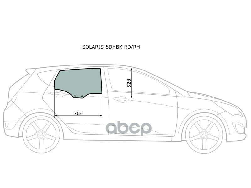 Стекло Боковое Опускное (Сзади/ Справа/ Цвет Зеленый) Hyundai Solaris 10-17 / Accent 11-17 XYG арт. SOLARIS-5DHBK RD/RH