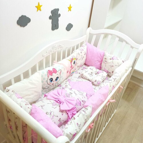 фото Комплект бортиков в кроватку из 16 предметов mamdis для новорожденных и малышей розовый mam.dis