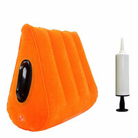 Подушка для секса S-MAX надувная с ручками из грязеотталкивающего влагостойкого ПВХ материала и ручным насосом в комплекте, оранжевая