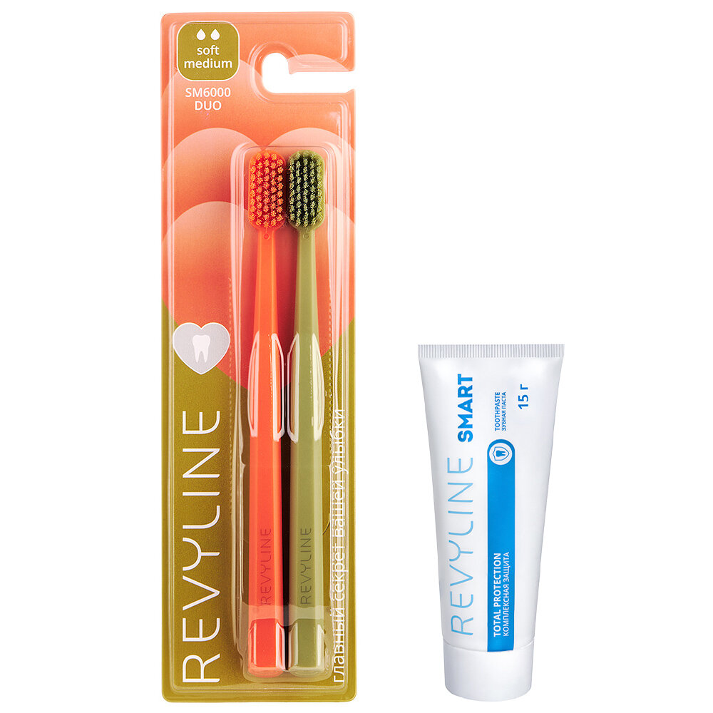 Набор зубных щеток Revyline SM6000 DUO Orange и Khaki + Зубная паста Revyline Smart, 15 г