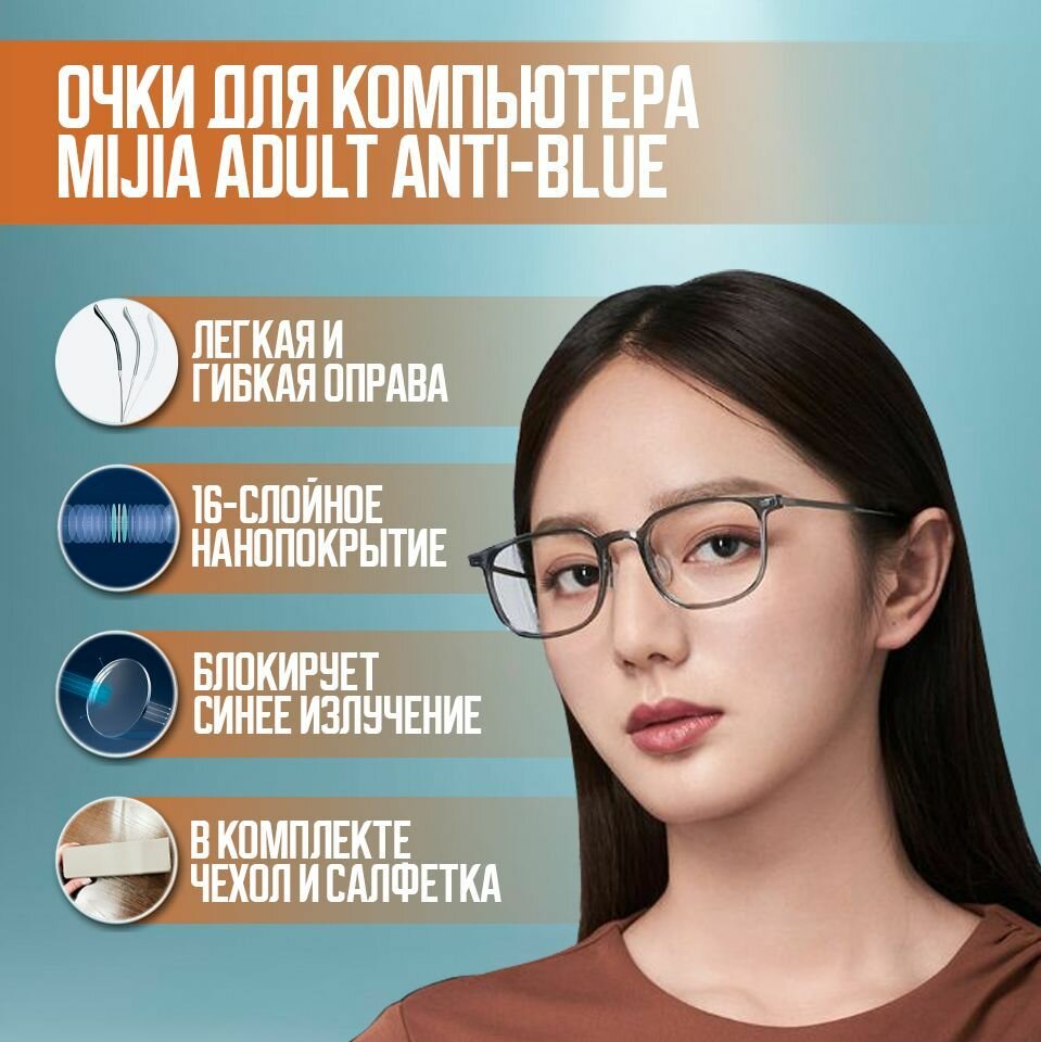 Компьютерные очки Xiaomi Mijia Anti-blue light glasses (HMJ03RM) Grey - фото №1