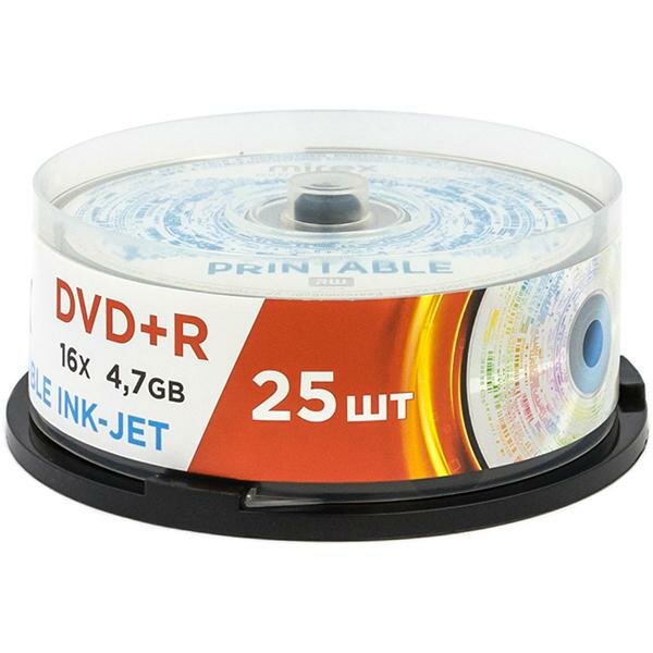 Диски Mirex DVD+R ink Printable Cake Box (25 шт.) 4.7Gb, 16x (UL130029A1M)