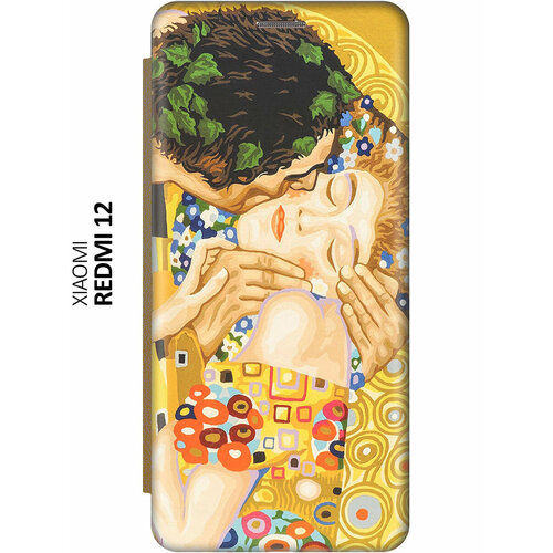 Чехол-книжка на Xiaomi Redmi 12, Сяоми Редми 12 c принтом Поцелуй золотистый чехол книжка на xiaomi redmi 12 сяоми редми 12 c принтом капли на синей траве золотистый