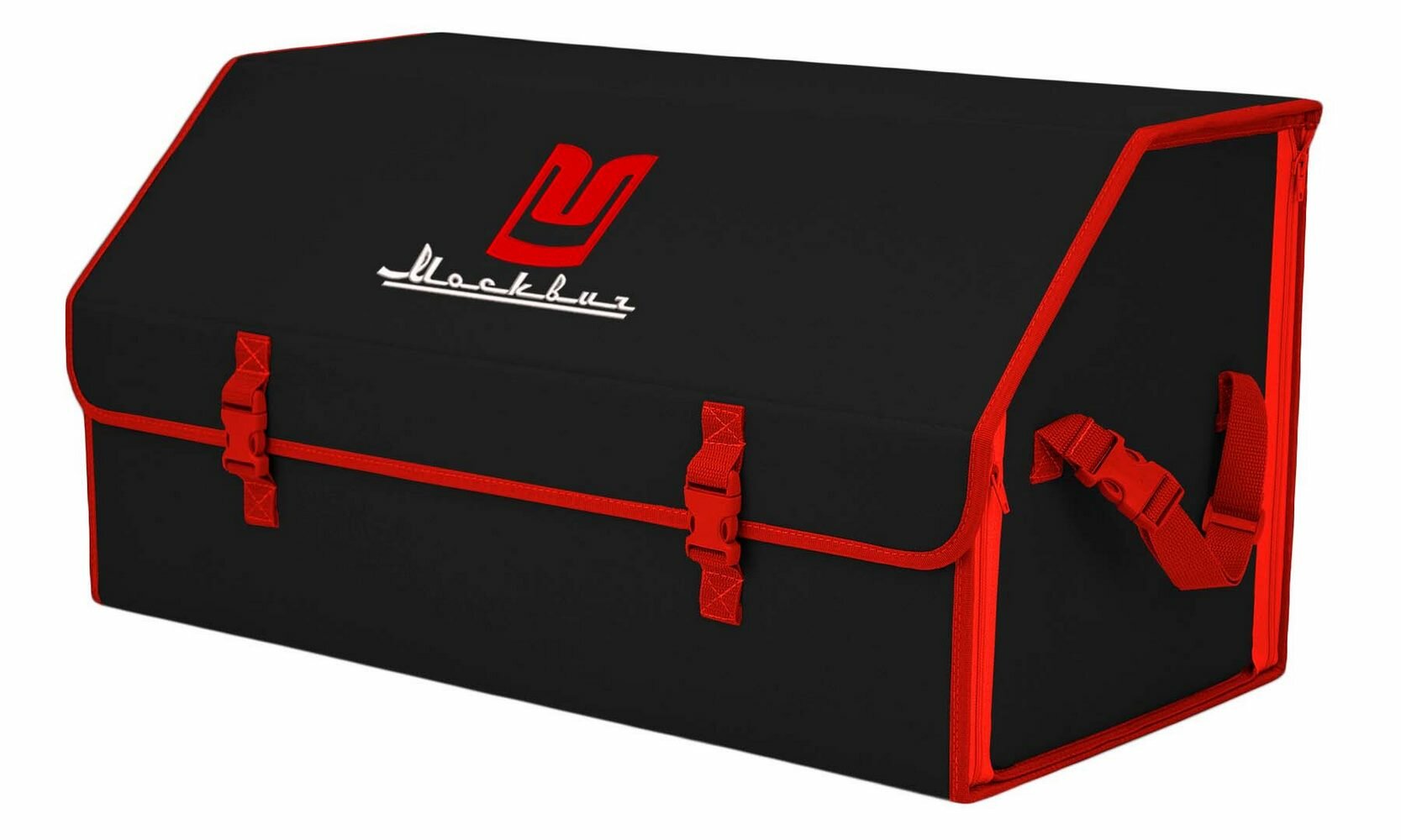 Органайзер-саквояж в багажник "Союз" (размер XL Plus). Цвет: черный с красной окантовкой и вышивкой Москвич.