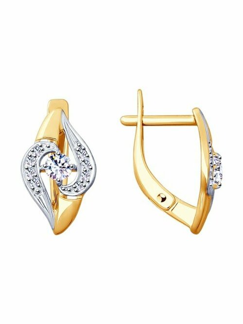 Серьги DS Jewelry, красное золото, 585 проба, фианит, золотой